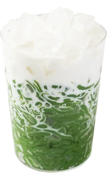 Coco Pandan Jelly: bright green pandan jelly strands swirled with coconut milk, topped with crushed ice